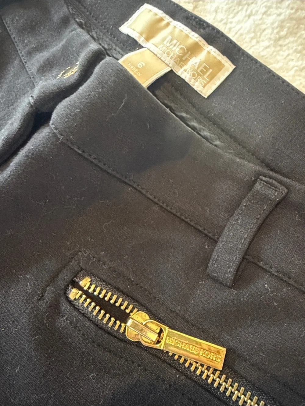 Michael Kors Black Skinny Jeans with Gold Zipper Accents